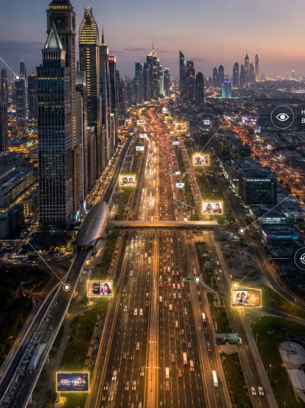 Aerial view of Dubai at night
