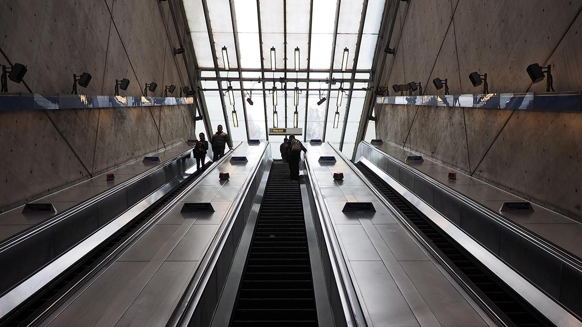 The escalators at Bermondsey underground station