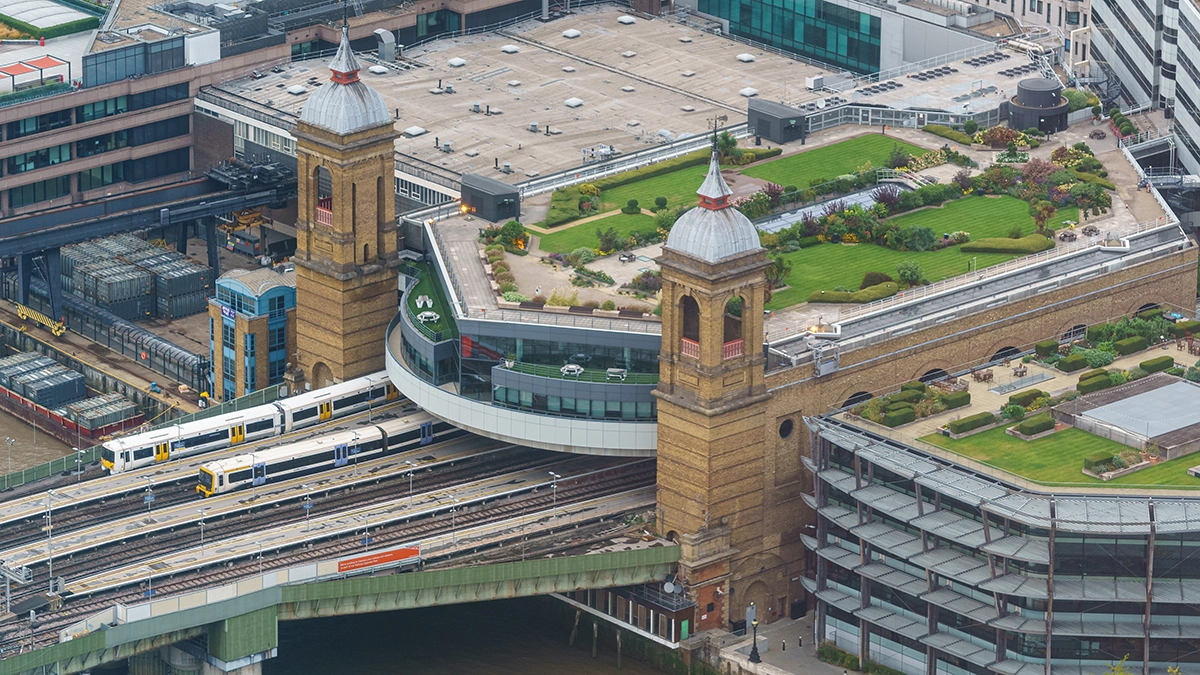 An aerial view of Cannon Street station's roof gardens