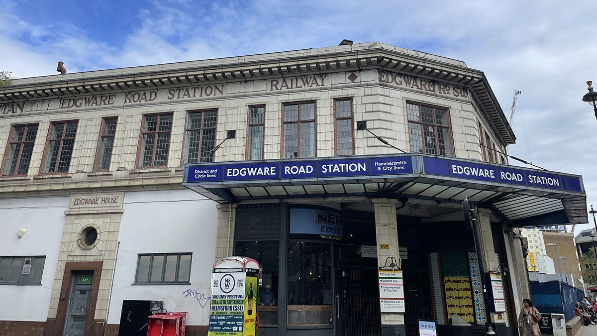 The entrance to Edgware Road tube station for Hammersmith and City, District and Circle line services