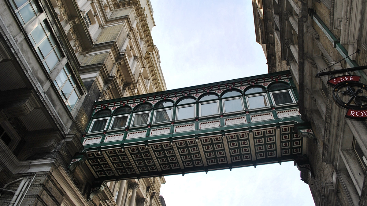 The Charing Cross station passageway above Villiers Street near Embankment station