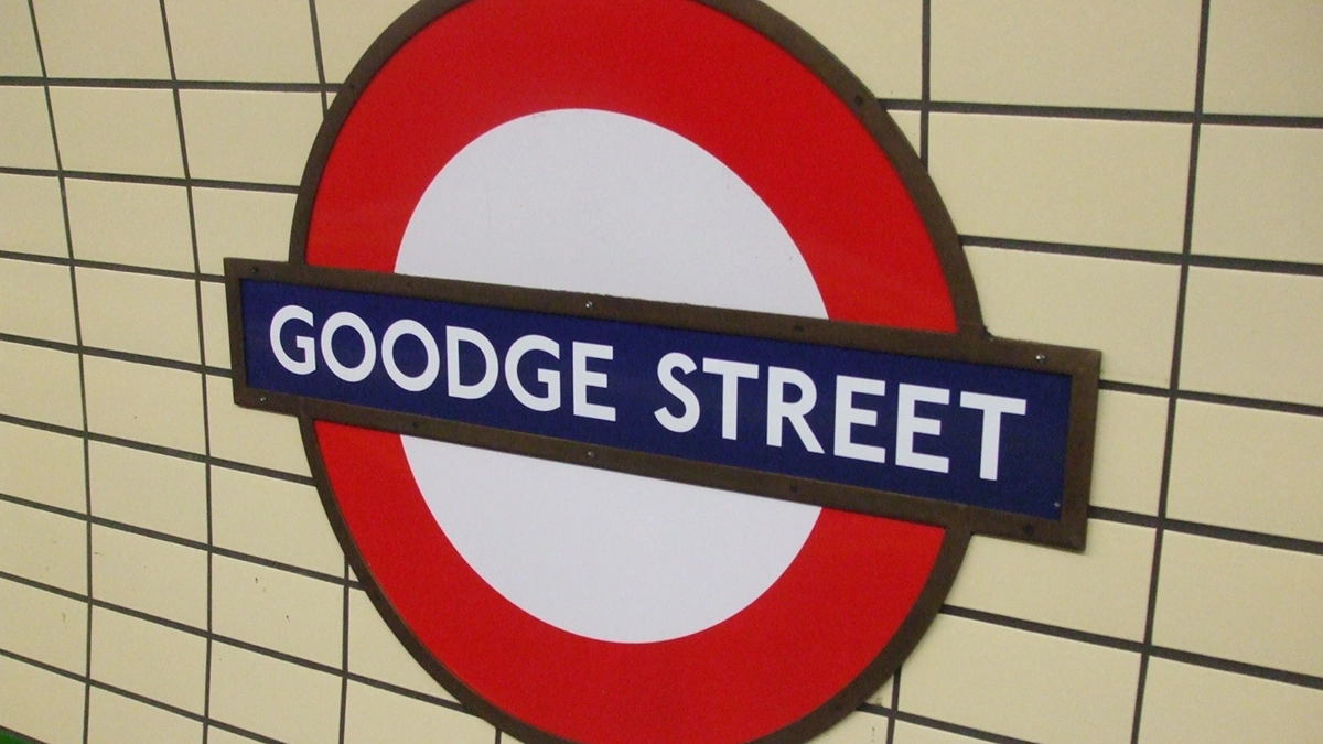 A roundel at Goodge Street tube station