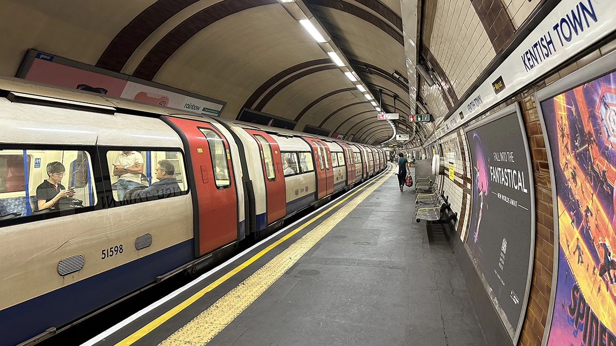 Platform level adverts at Kentish Town underground station