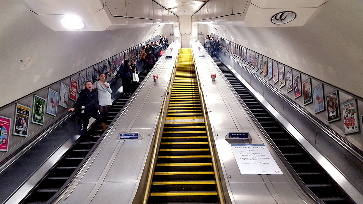 Escalator panel adverts at Knightsbridge tube station