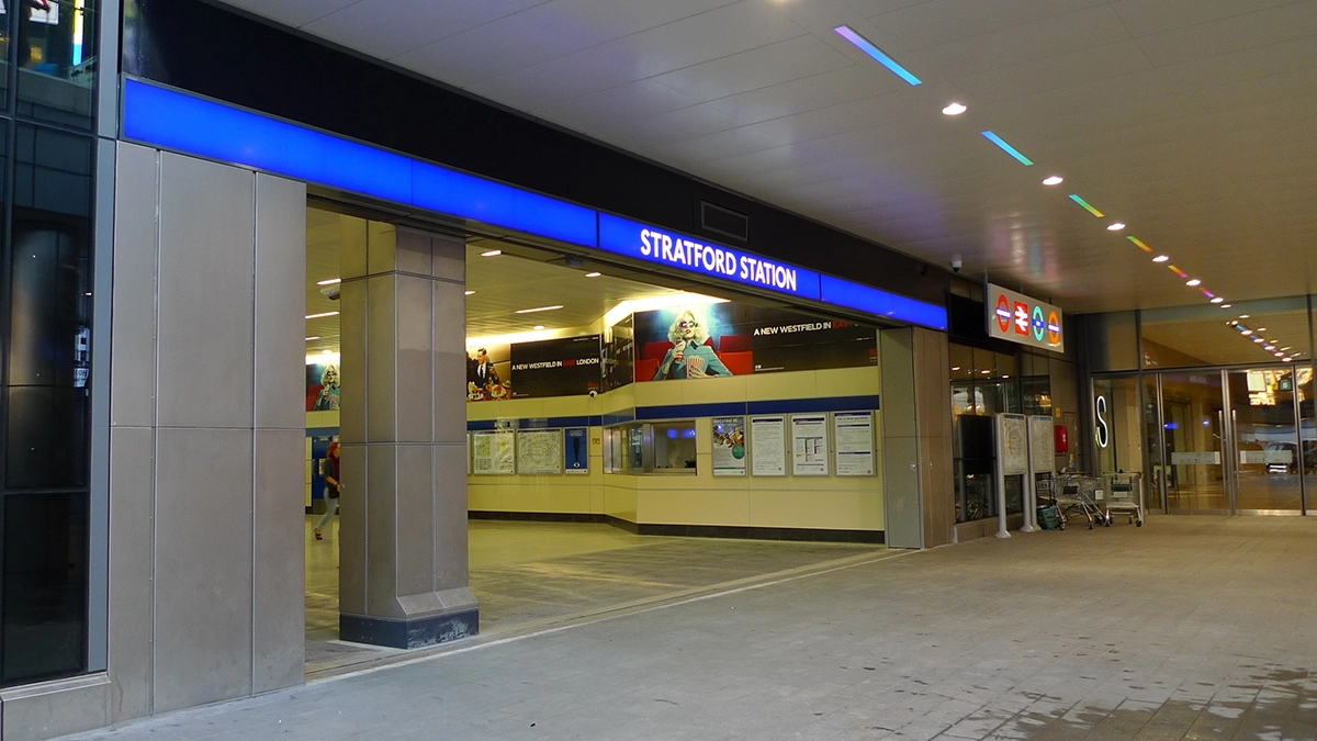 The entrance to Stratford underground station