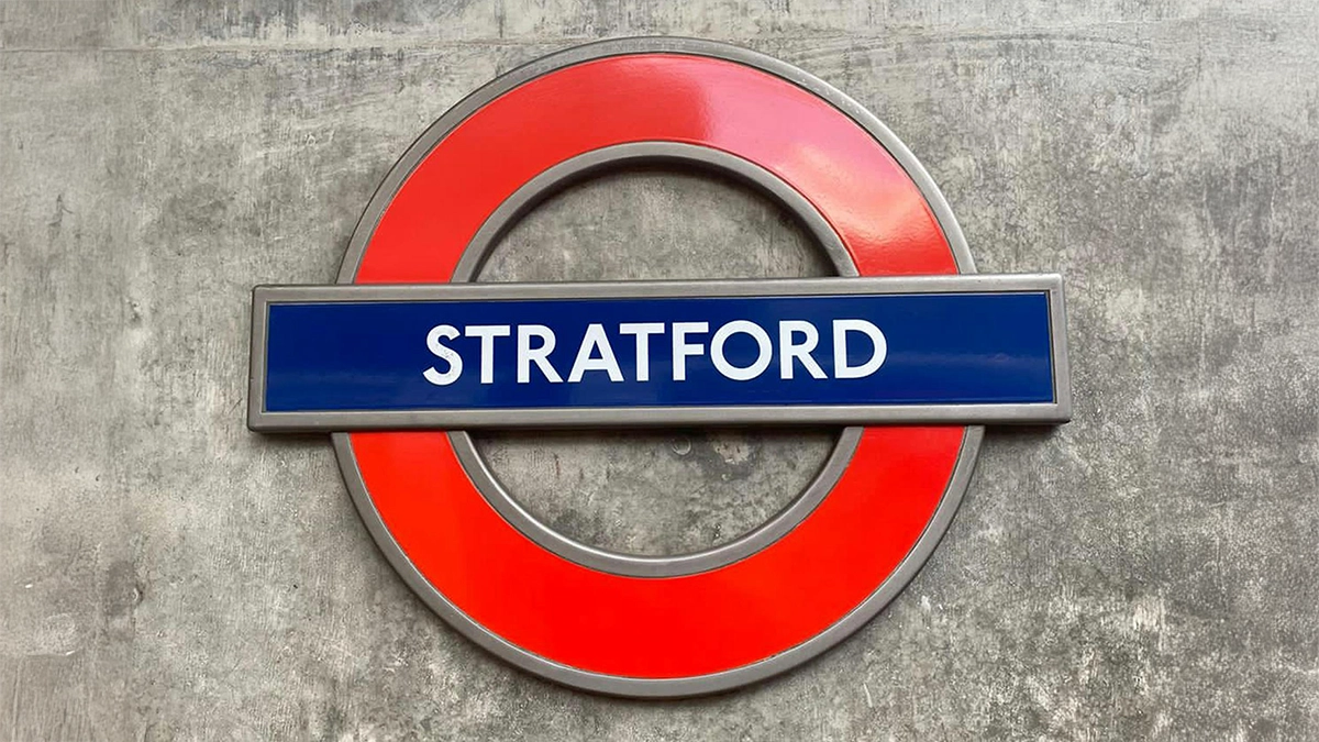 A tube roundel for Stratford station